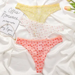 JENGS ODM/OEM Tangas De Encaje Para Mujer Woman Fruit Seamless Lace Laster Cutting Sexy Printed T-back Thongs Women's Panties