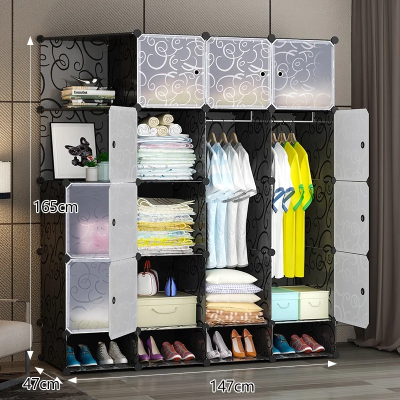 Smart Wardrobe Moving Box With Shelf and Hanger Diy Storage Cube Cabinet Reusable Assemble Wardrobe Closet Plastic Wardrobe
