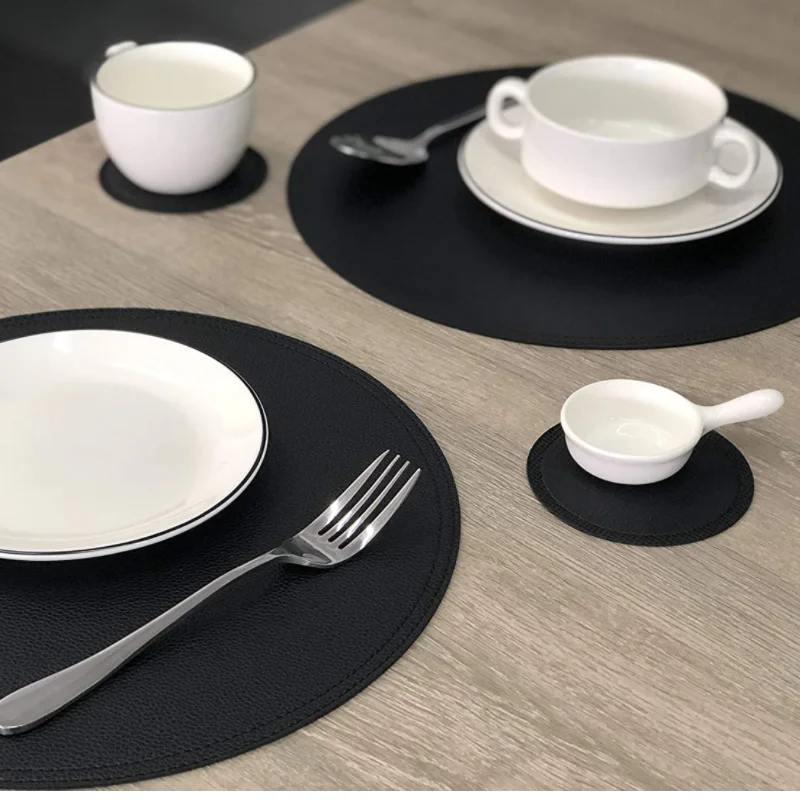 Faux Leather Table Mat Round Decoration Dinner Table Placemat With