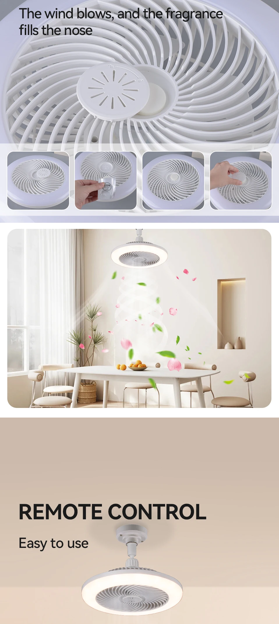 Home Ceiling Fan Lamp E27 Socket Decorative Dimmable Bladeless Home Modern Smart Ceil Light Fans Lamp Ceiling Fan With Light