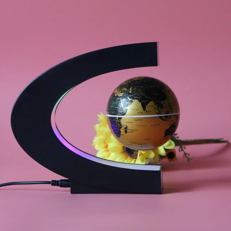 
 3 дюйма C формы магнитной левитации Глобус со светом вращающийся карта мира США ЕС AU Великобритания украшение дома  