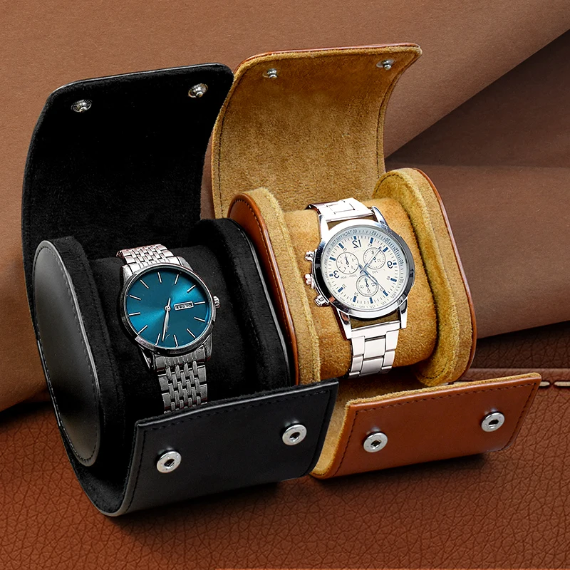 Luxury Modern Single Watch Rolling Storage Box Case PU Leather Custom Logo Watch Display Men Watch Rolling Box Case