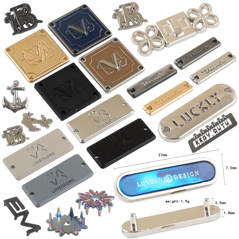 Fashion Handbag Hardware Metal Letters Bag Logo Plates Brand Logo Design Metal Letter Tag Custom