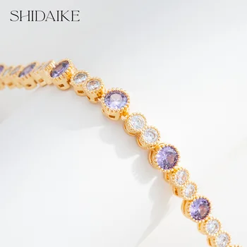 18K Gold Plated Women's Tennis Bracelet Classic Luxury Round Design Trendy Zirconia Stone Fashion Charm Bracelets for Parties