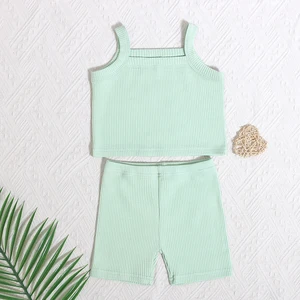 Competitive Price Custom Embroidery Kid Clothes 95%Organic Cotton 5% Spandex Little Girls Clothing Sets