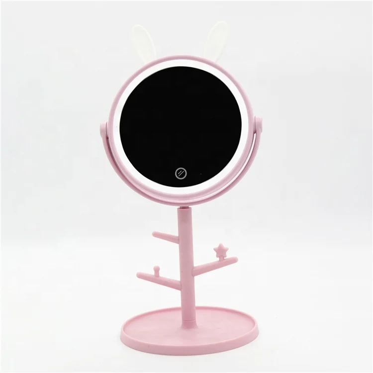 Dual Power Supply LED Make up Mirror with Stand Rabbit Ear Shaped Mirror