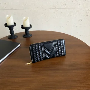 Wrinkled PU Leather Wallet Women Long Large Capacity Handbag New Zipper Multifunctional Zero Wallet