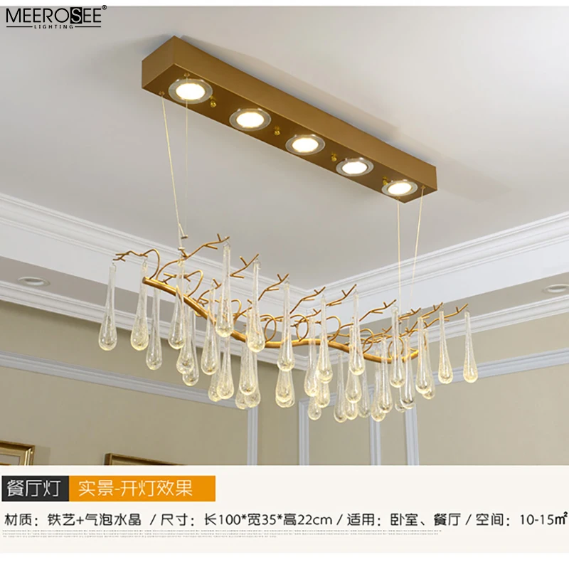 Meerosee Zhongshan Luxury gold pendant light Iron Teardrop Crystal chandelier for Hotel Villa MD86757