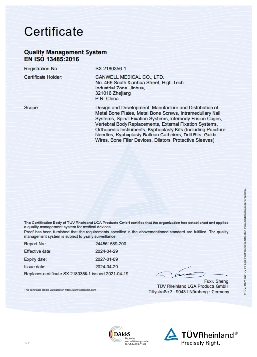 ISO 13485 medical device quality management system certificate