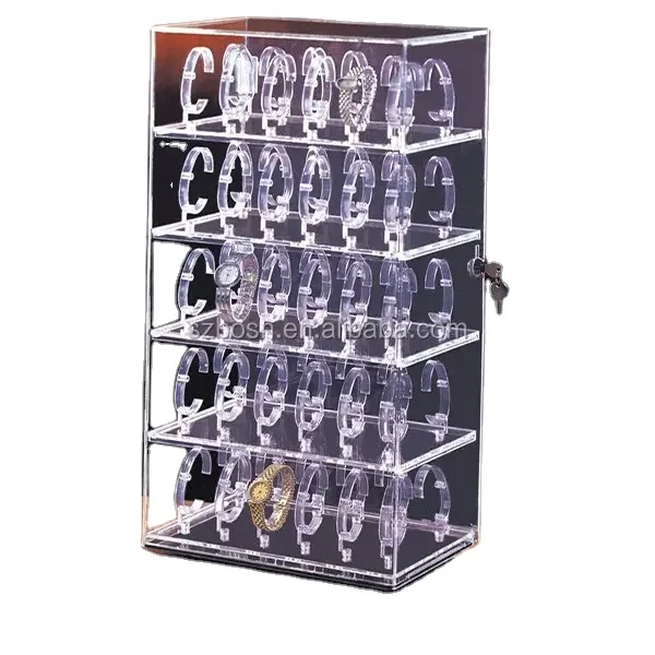 Acrylic Watch Display Case Revolving Lockable Acrylic Watch Stand Holders Watches Stand