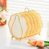 Milky white plum blossom plate - 6 pieces with gold stand