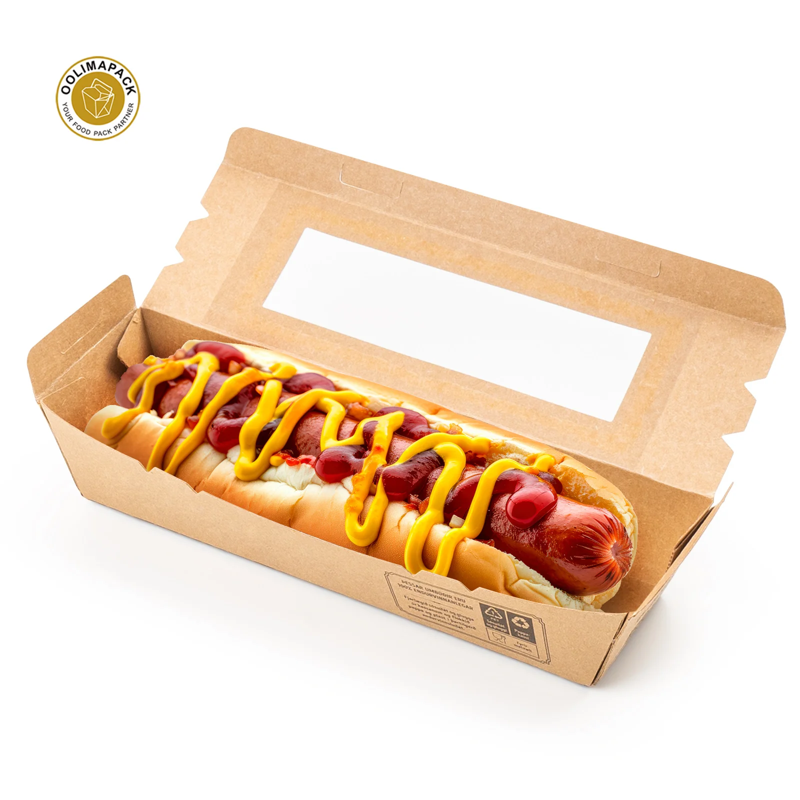 OOLIMA Customization Compostable Foldable Hot Dog Packaging Box  Kraft Disposable Food Takeaway Hot Dog Tray