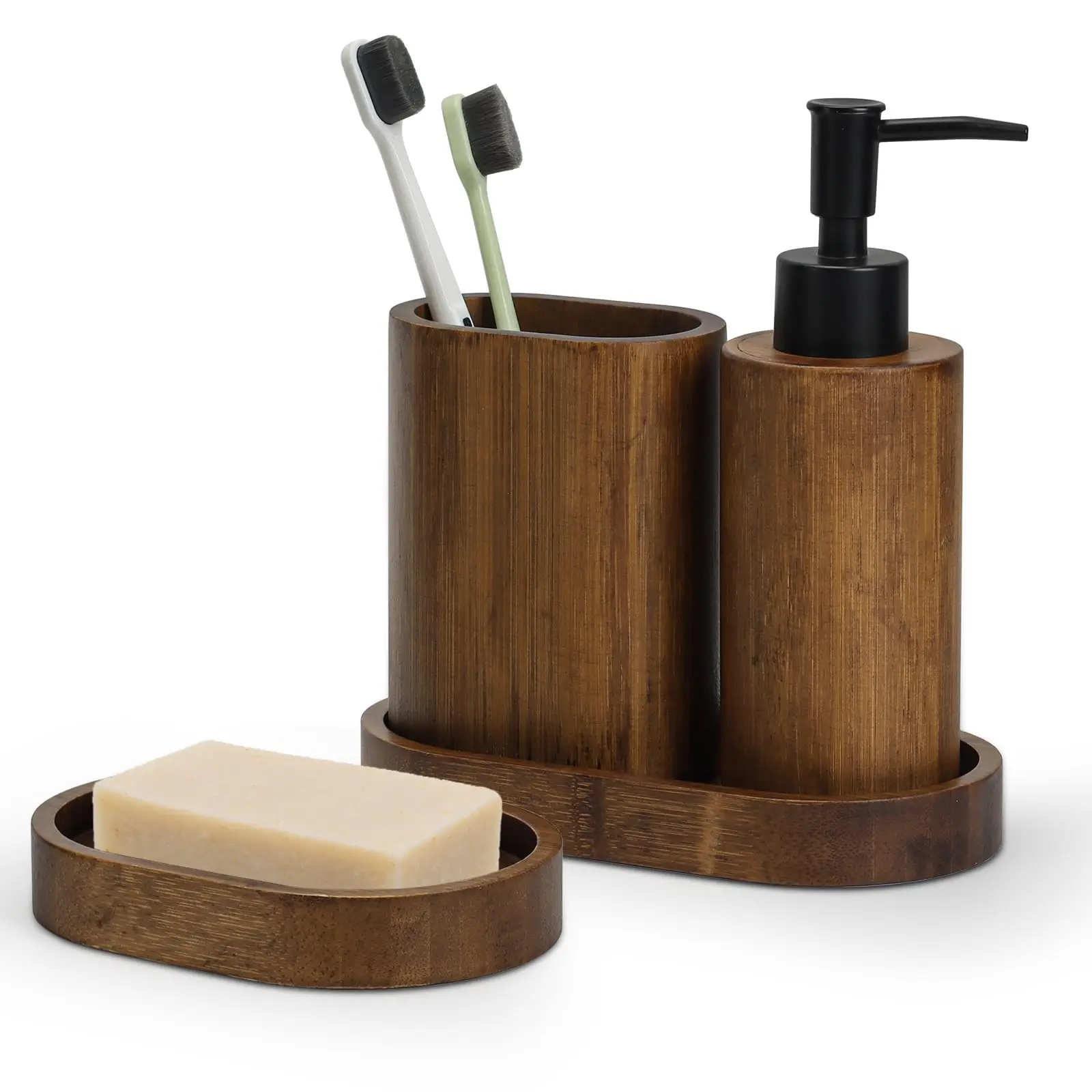 product zc custom village carbonized bamboo soap box soap dispenser holder tray mouthwash cup moisture proof bathroom accessories set-2