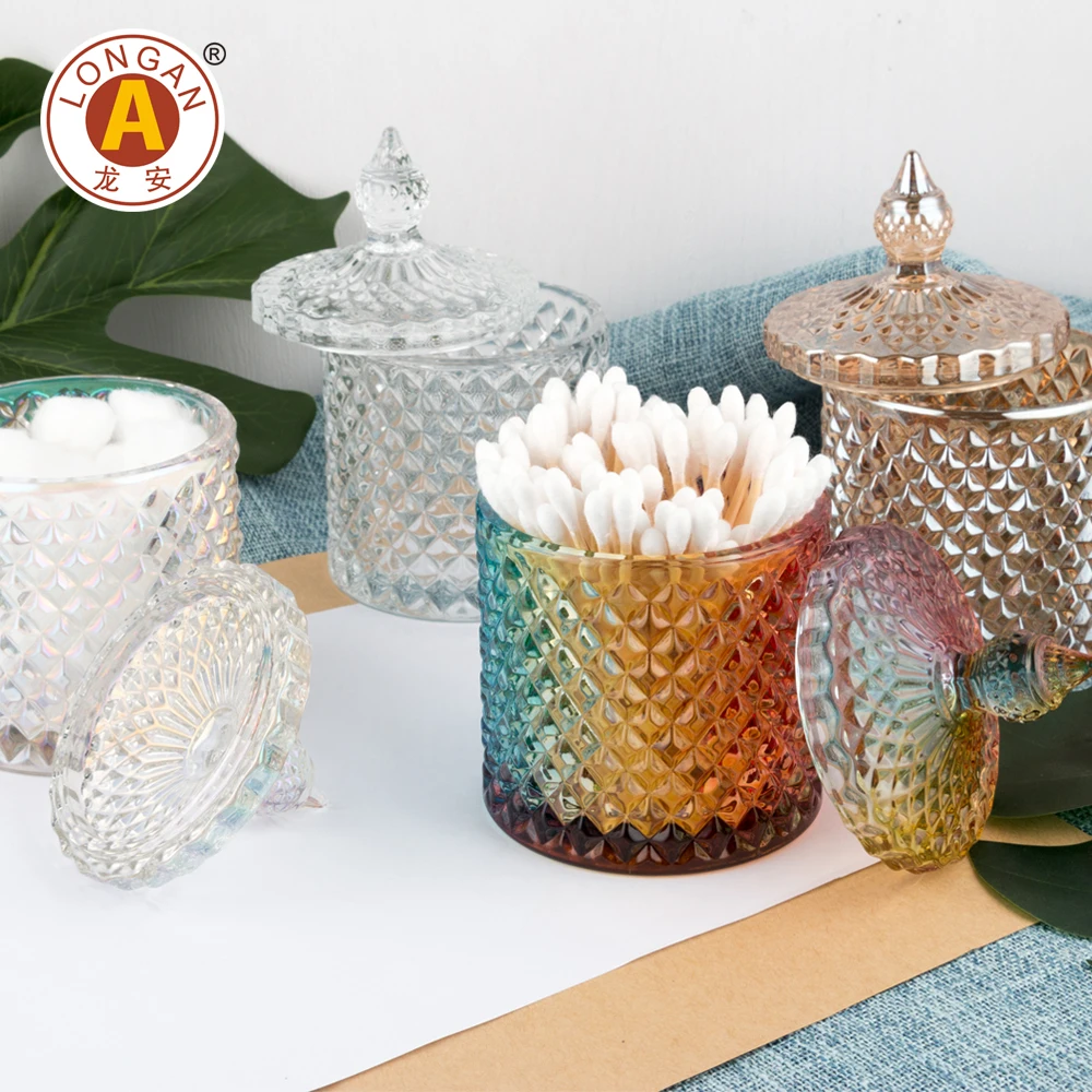 Customized Logo Decoration Luxury Glass Storage Candy Jar Colorful