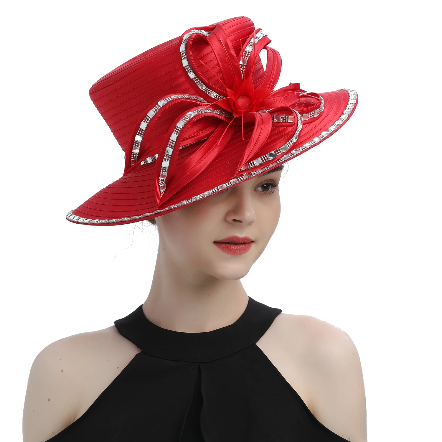 Damen-Fedora-Hut Aus Filz Mit Blumen-Fascinator – Elegant, Verstellbar, Für Hochzeit, Derby, Kirche | Vintage-Stil