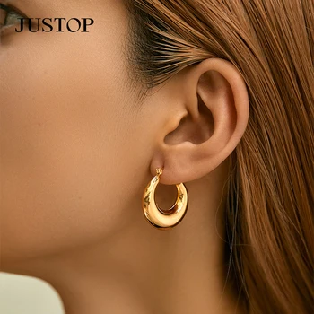 Simple Delicate Stainless Steel Large Big Gold Plated Tube Thick Bold Hoop Earrings Gold Hoop Earrings Women