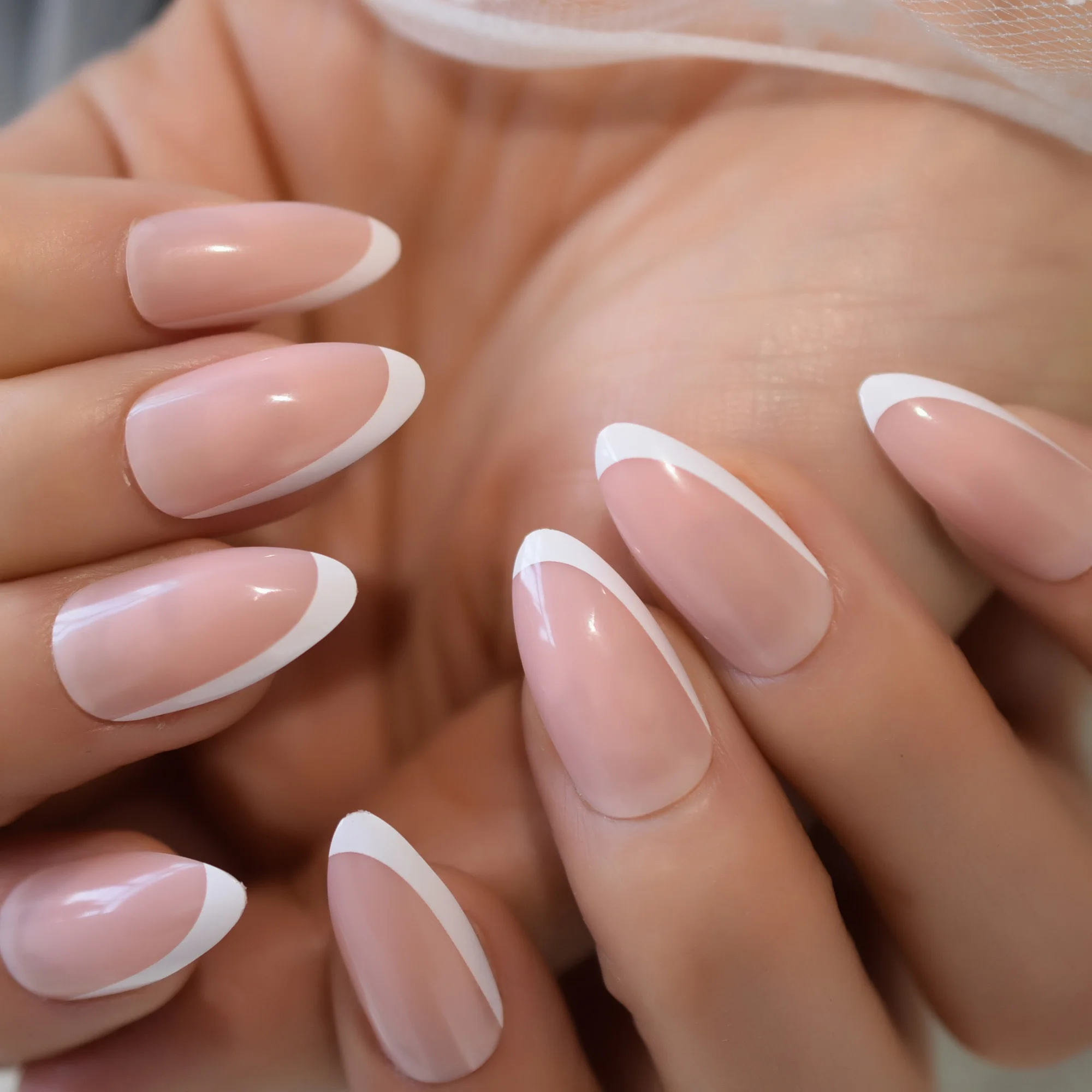 Wholesale Nude Color White Border Medium False Artificial Nail Tip Acrylic  Nails French Almond Fake Nail From M.Alibaba.Com