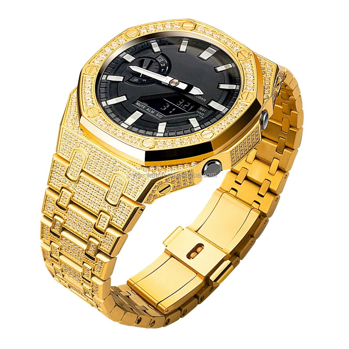 Full Zircon Diamond Stainless Steel Watch Case and Strap Band Replacement  Mod Kit for G Shock Ga 2100