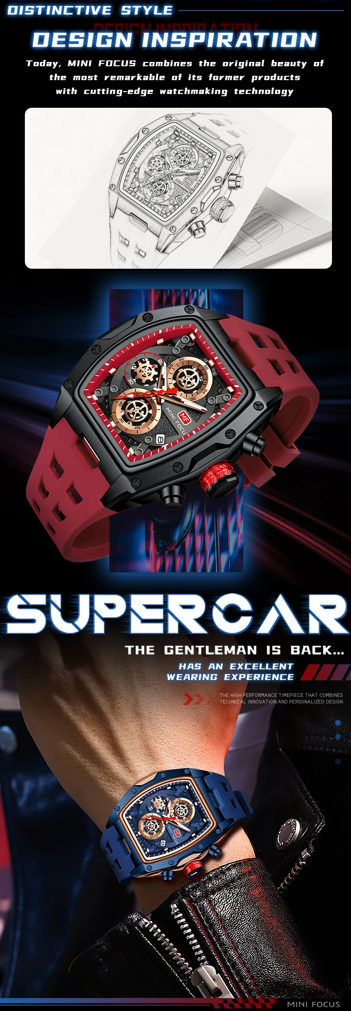 MINI FOCUS 0473 Fashion Men Silicone Waterproof Quartz Watch Multi-function Chronograph Men's Luminous Calendar Wristwatches