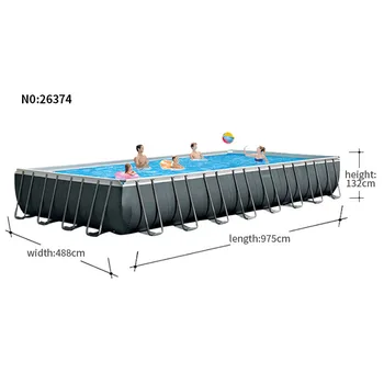 INTEX 26364 7.32*3.66*1.32m Rectangle Family Fun Frame Above Ground Steel Swimming Pool & Accessories Included Family Enjoy