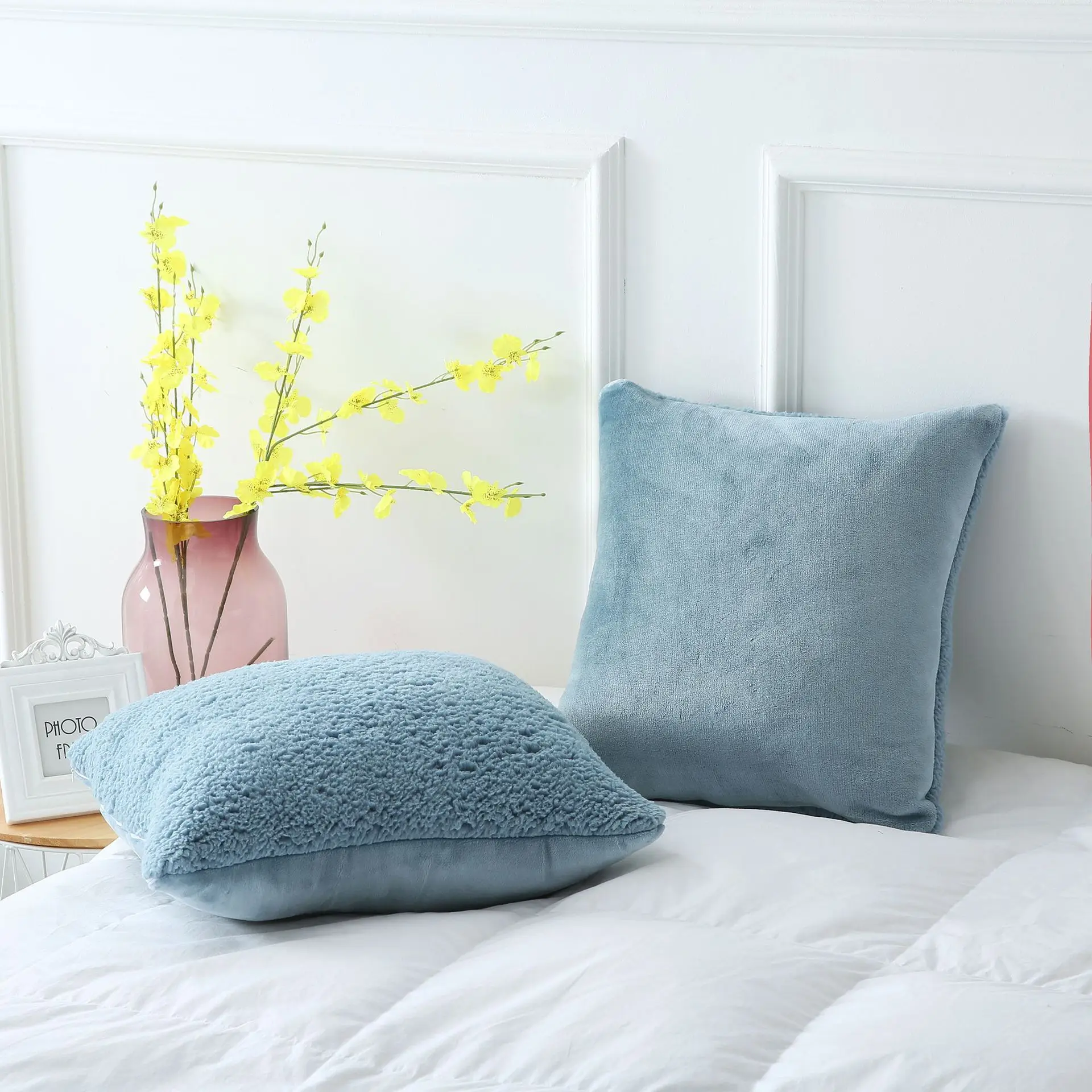 热卖法兰绒羊毛夏尔巴软垫套皇家蓝色扔套