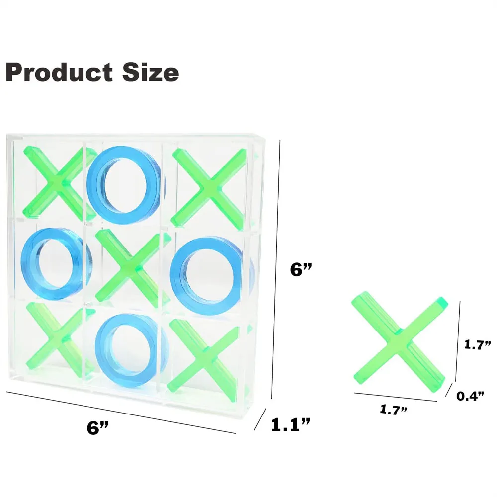 Custom Transparent Tic Tac Toe Board Game Clear Classic X and O Game Set Family Fun Game Mini Travel Set for Adults and Kids