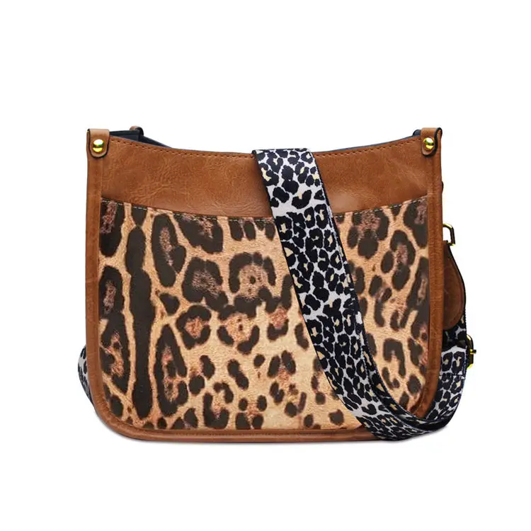 1pc Leopard Print Canvas Tote Bag With Chain Strap, Large Capacity