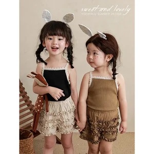 Four Colors Knitted Rib Elegant Summer Kids Girls Tank Baby Girl Cozy Solid All-Match Sleeveless T-shirt Hot Sale Kid Clothing