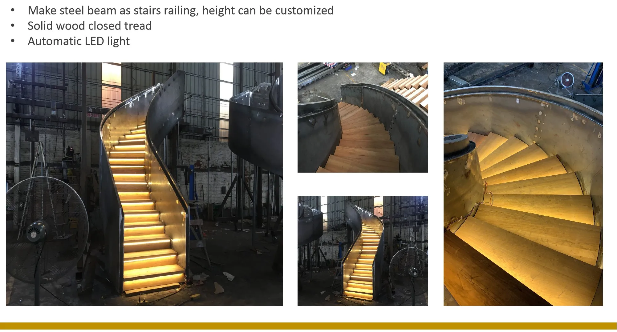 Contemporary American standard curved steel structure white oak open riser tread stairs with led lights from Foshan factory manufacture