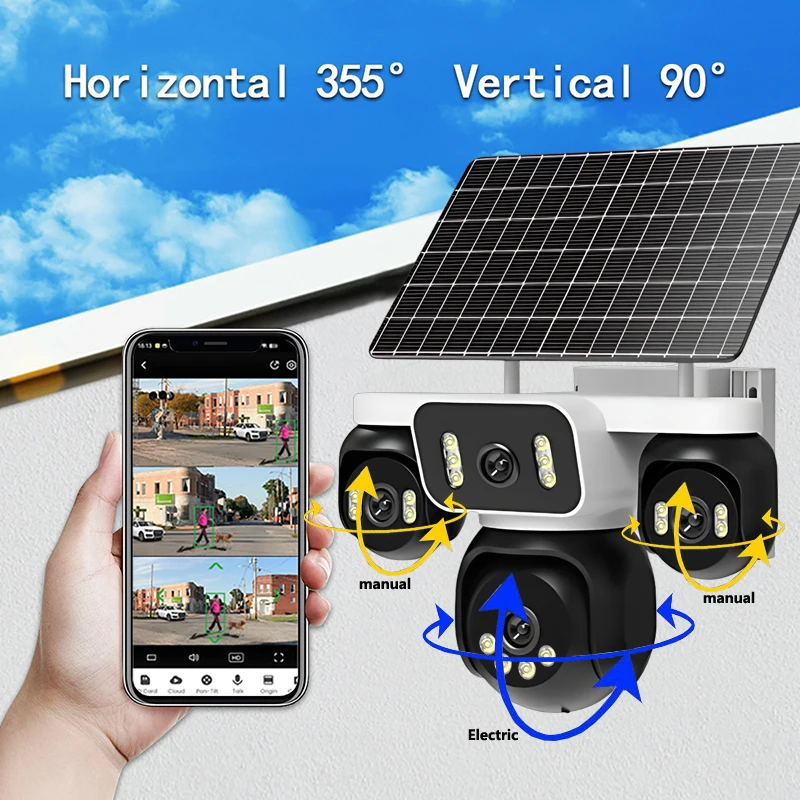FOSVISION HiEasy 8MP AOV 4G Solar Camera Security System 4-lens Camera Outdoor Wireless CCTV PTZ IP Color Night Vision