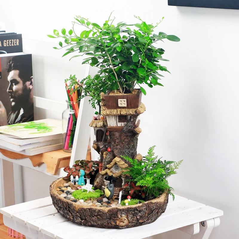 Moderne Fee Garten Miniatur Stumpf Harz Blumentopf Cartoon groes Baumhaus  Sukkulenten Pflanzer Balkon Pflanze Blumentpfe