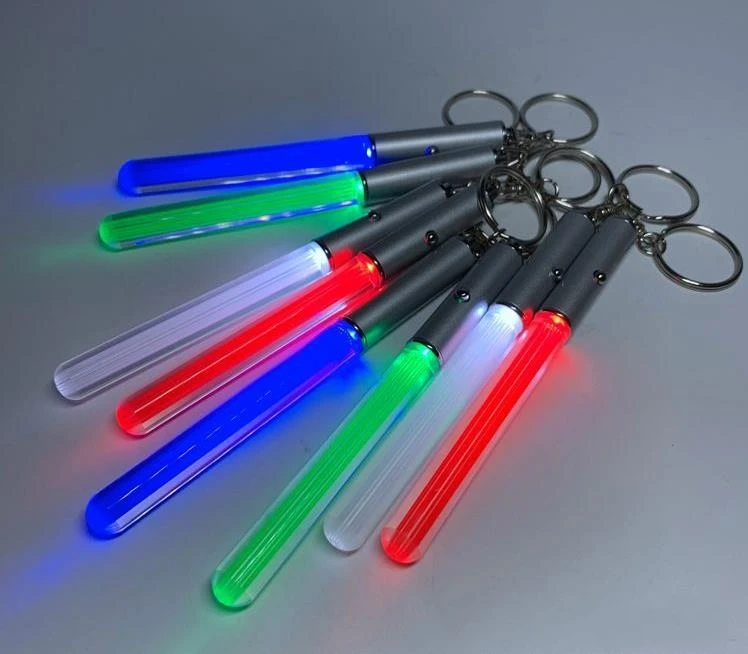 Promotion Gifts Colorful Customized logo LED Lightsaber Keyring Acrylic Glow Magic Wand Stick Cheer Props Light up Keychain