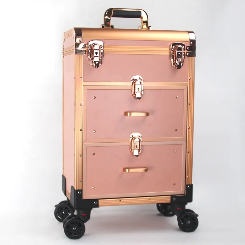 Professional Makeup Case Large Capacity Rolling Wheels Travel Suitcase Cosmetic Case on Beauty Nail Tattoo Manicure Trolley Box