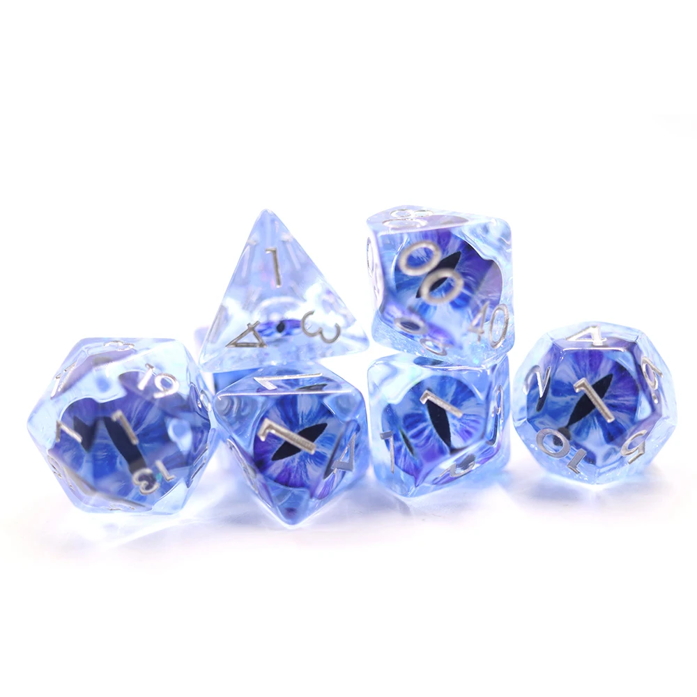 joc de daus de resina Blue Dragon Eye de 7 peces D&D Arestes suaus per a jugadors de Dungeons and Dragons