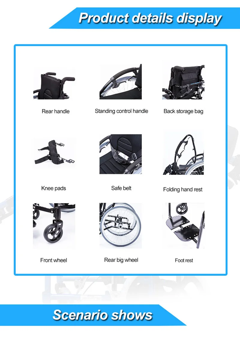 Manual Folding Standing Handicapped Wheelchair for Sale the rear wheels can be quickly disassembled for disabled - BZ-TH01 supplier