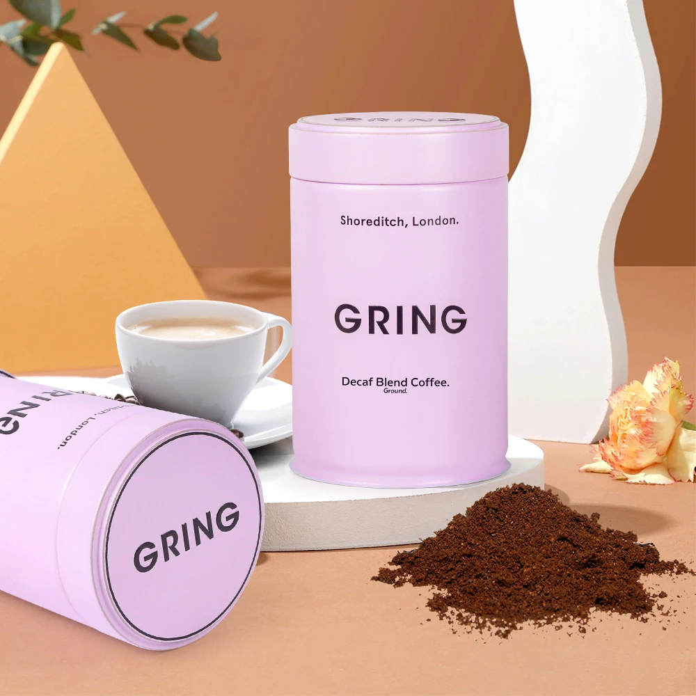 Custom emboss pink food grade tea powder tin cylinder coffee tea jar airtight packaging round metal tea tin canister details