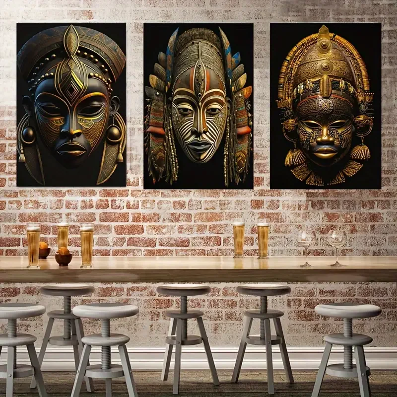 Set of 3 Canvas Poster African American Mask Tribal Ethnic Painting on Canvas Wall Art Poster Canvas for Living Room