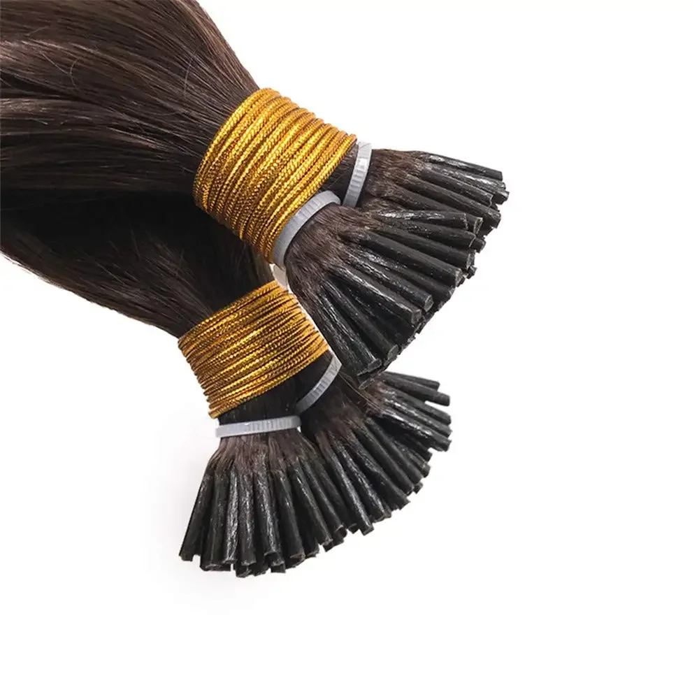 Haarverlängerung aus Menschenhaar, natürliche Welle, malaysisches Haar, Microlink, vorgebundener Stick, dunkelbraun, 100 g, 100 Strähnen_voghion.com