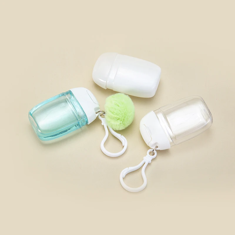 30ml 1oz Key Ring Type Flip Cap Empty Hand Sanitizer Squeeze Bottle With Carabiner Silicone Holder