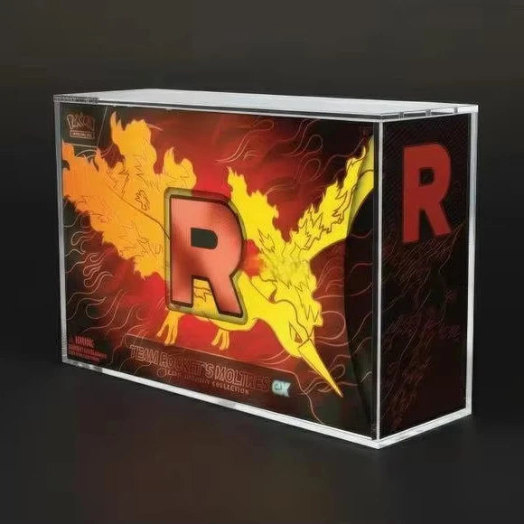 Estuche protector de acrílico resistente a los rayos UV para la colección ultra premium de Pokémon TCG del Equipo Rocket: Moltres EX, a prueba de polvo, de 8+5 mm
