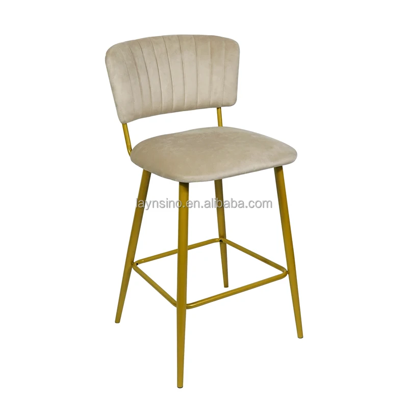 Laynsino оптовая продажа современный бархатный барный стул в скандинавском стиле роскошные золотые металлические ножки для кухни или гостиной высокий