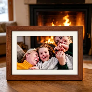 Frameo WiFi Digital Photo Frame 10 Inch Walnut Wood 32GB HD IPS Touchscreen 1280x800 Share Via App/USB/SD Unisex Gift detail image