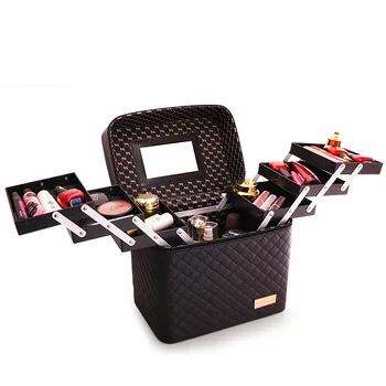 Multi functional handheld multi-layer desktop cosmetics storage box portable makeup bag large capacity travel makeup case