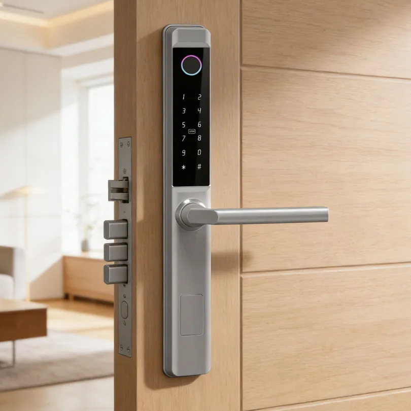 سعر بالجملة لمقبض قفل باب مقاوم للماء، يدعم الواي فاي والبصمة وكلمة المرور والتحكم عبر التطبيق، قفل باب ذكي آمن للخارج من شركة كايسستار