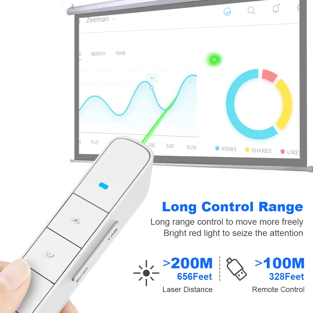 Presenter USB Projector Pen Remote Control Rechargeable Laser Pointer with Green Laser Wireless Presenter