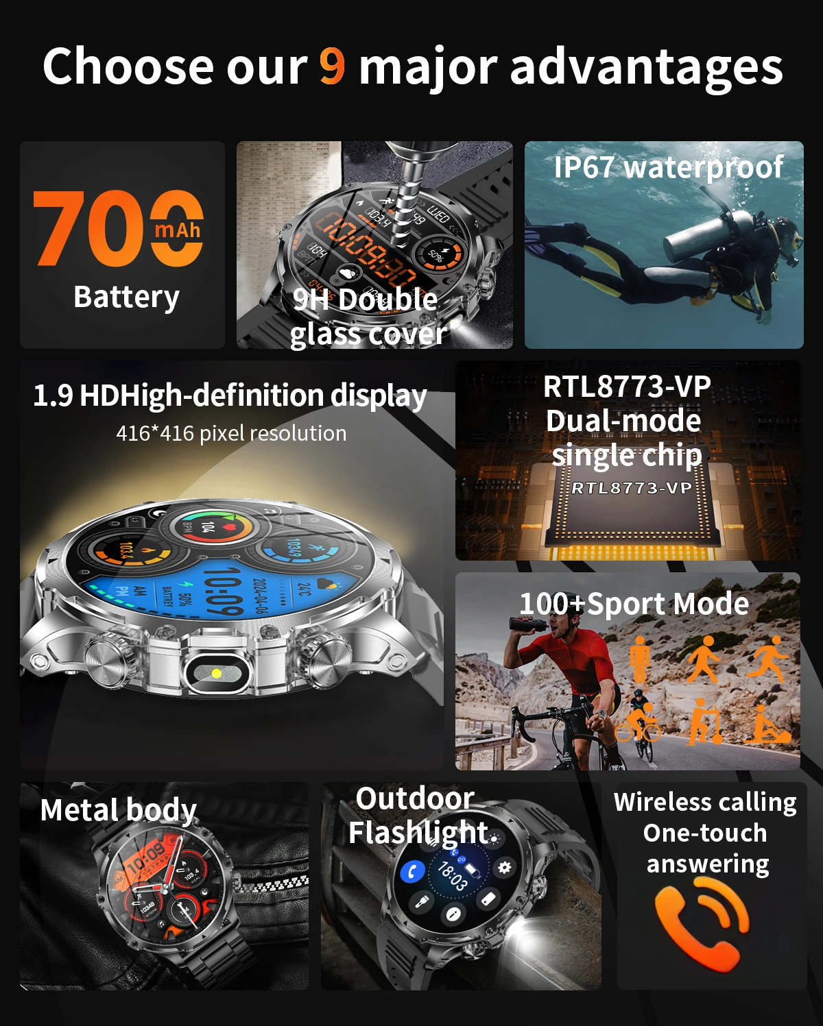 Chinese factory supplier supply Ak75 Relojes Outdoor Sport Smart Watch Flashlight 1.9inch Big Screen Bt Call Heart Rate Blood Oxygen Smartwatch For Men - Buy 2025 Smartwatch sports Smart Watch For Men Ip 67waterproof Smartwatch