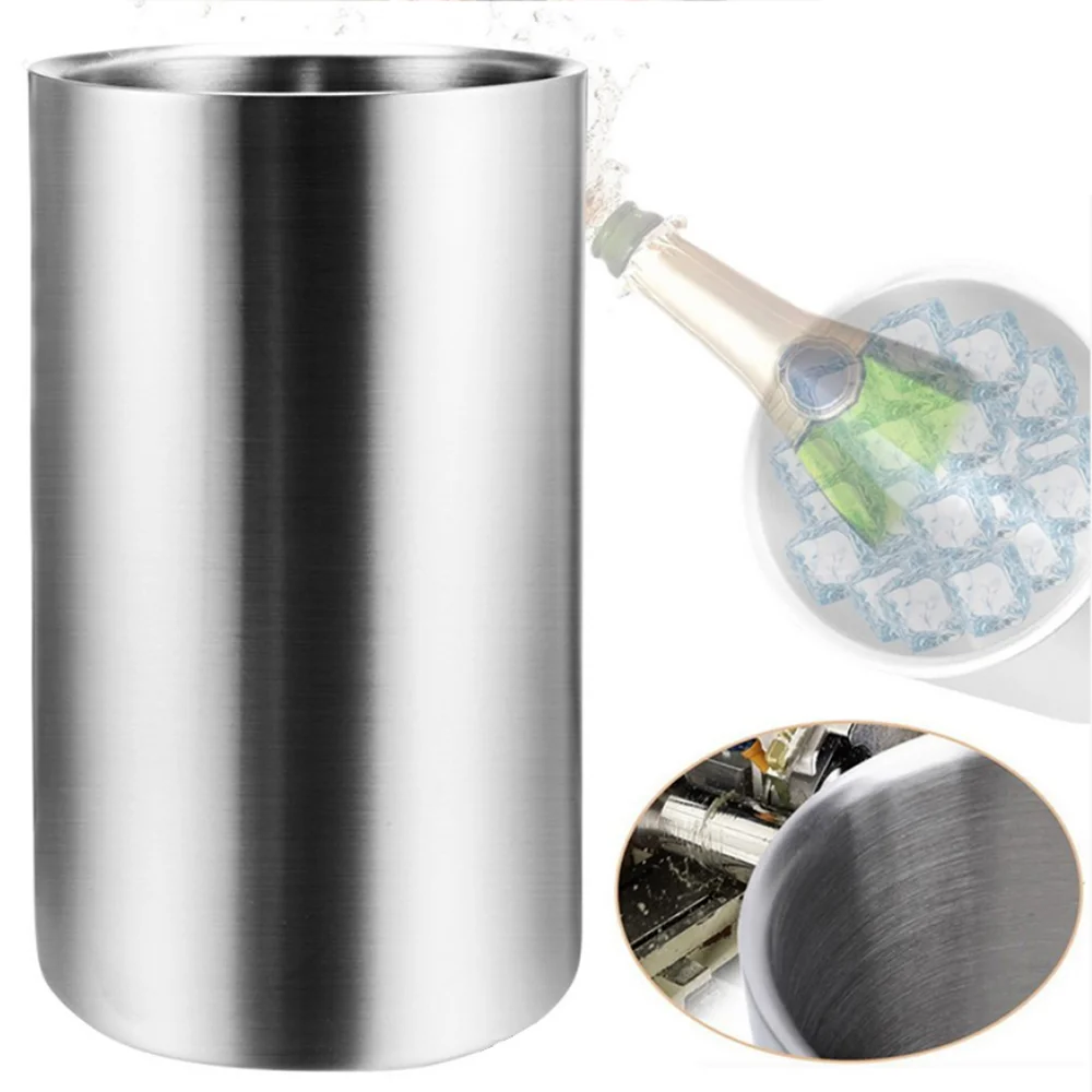 1.6l Double Walled Wine Chiller Cooler Ice Buckets Metal Bottle Cooler