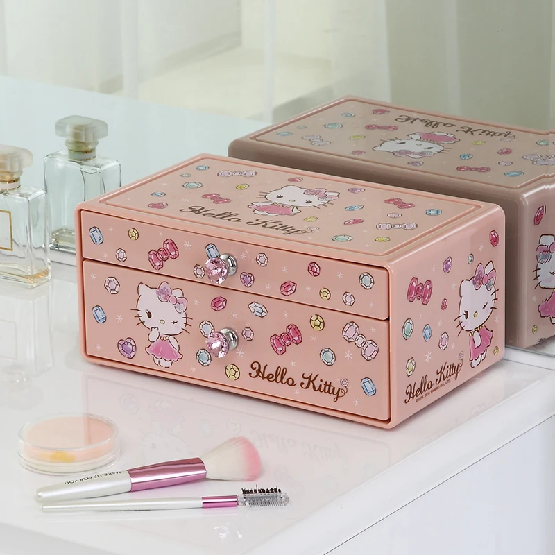 Hello Kitty PP Stackable Cosmetic Facial Tools Storage Bin for Dresser Dormitory Beauty Portable Plastic Makeup Organizer