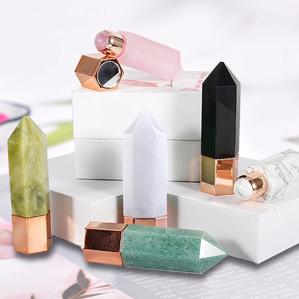Natural Gemstone Roller Oil Bottle Amethyst Rose Quartz Crystal Roller Bottle