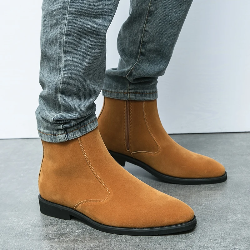 Zip Closure Suede Leather Dress Shoes High Cut Fashion Comfortable